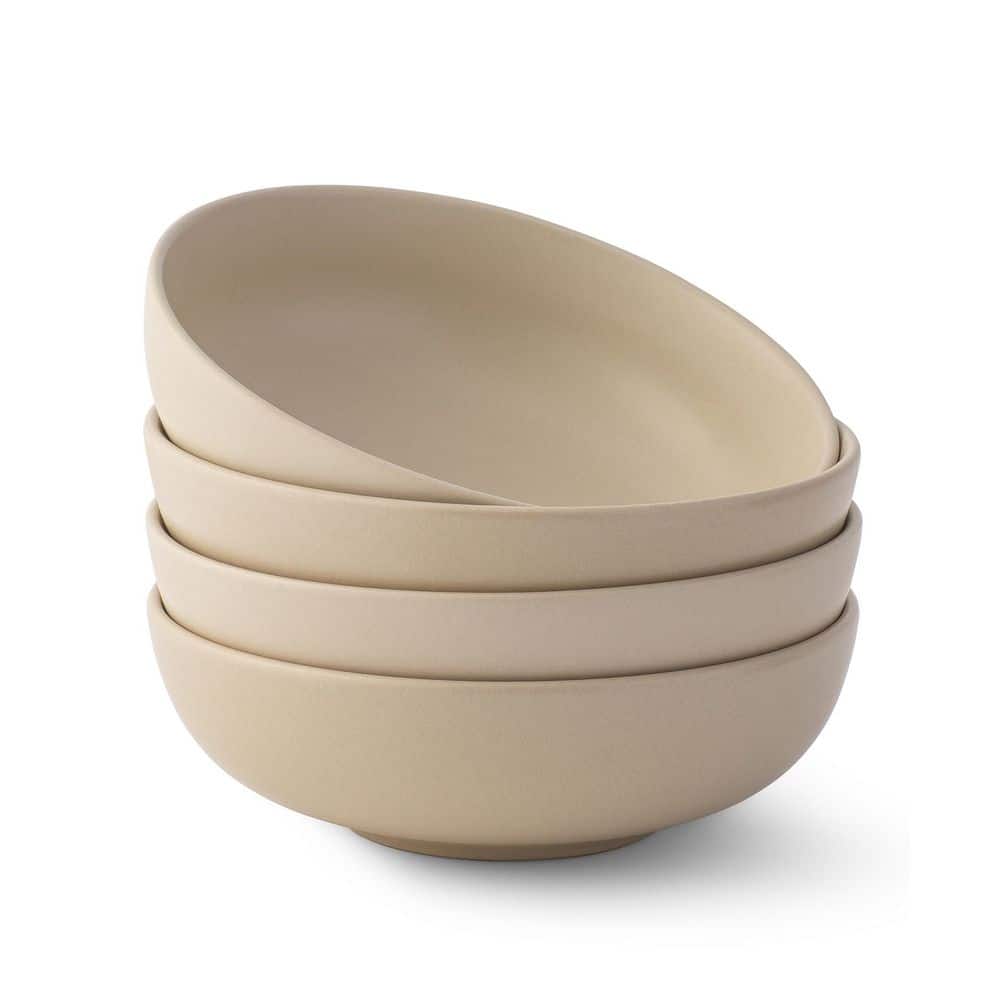 4-Pieces Stoneware Pasta Bowl Set, 30 oz.-Beige - Hercitys