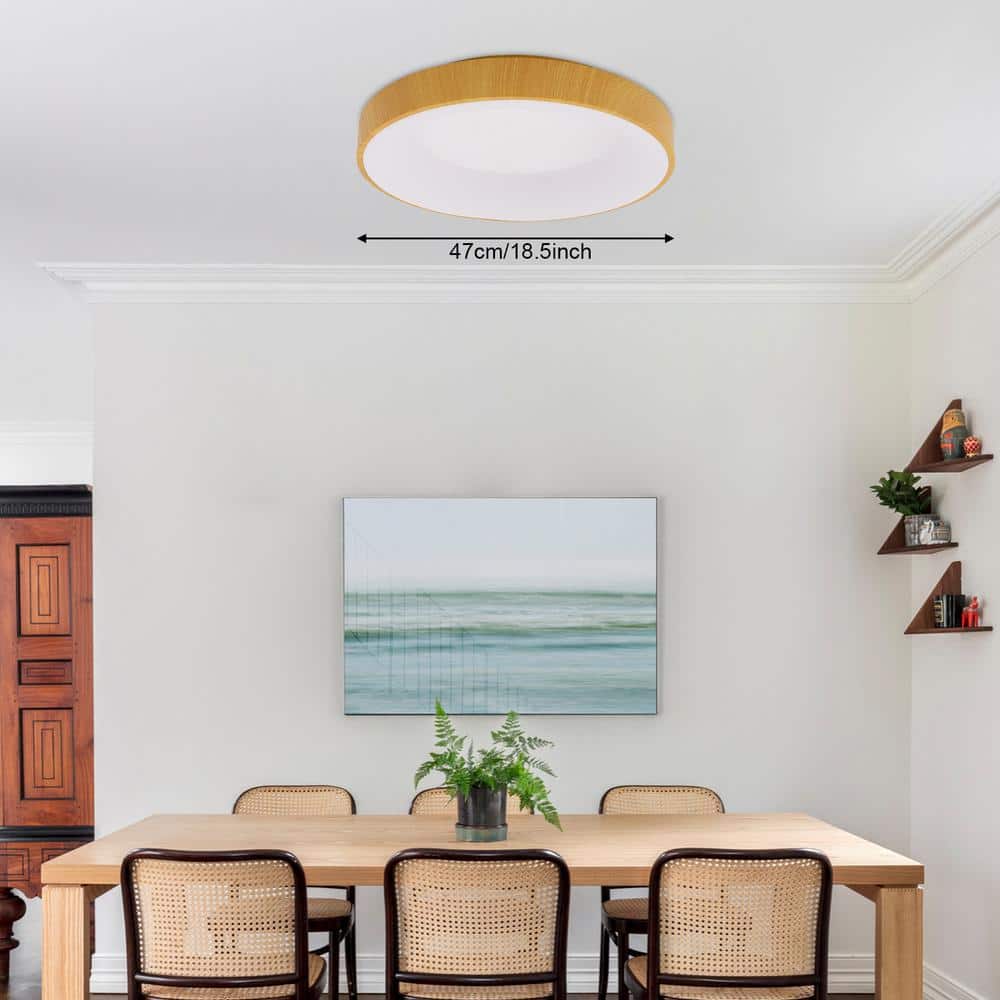 18.5 in. 1-Light Modern Wood 3 Colors Selectable LED Flush Mount Ceiling Light with Acrylic Shade - Hercitys