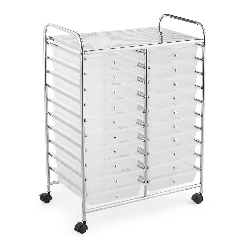 20-Drawers Plastic Rolling Storage Cart with Organizer Top Clear - Hercitys