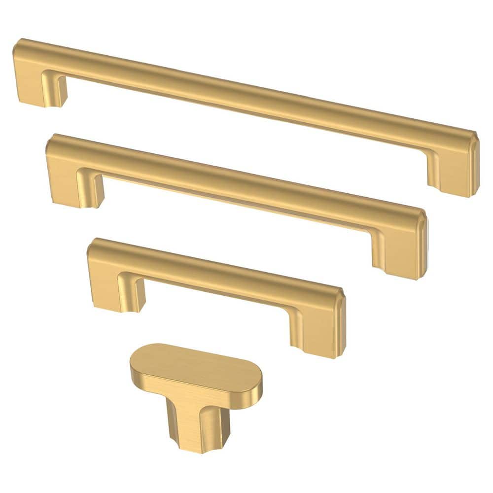 (10-Pack) Scalloped 5-1/16 in. (128 mm) Modern Brushed Gold Bar Cabinet Handle Drawer Pulls - Hercitys