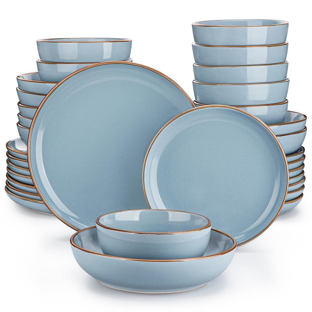 32 Piece Modern Smooth Blue Stoneware Dinnerware Set (Service for Set for 8) - Hercitys