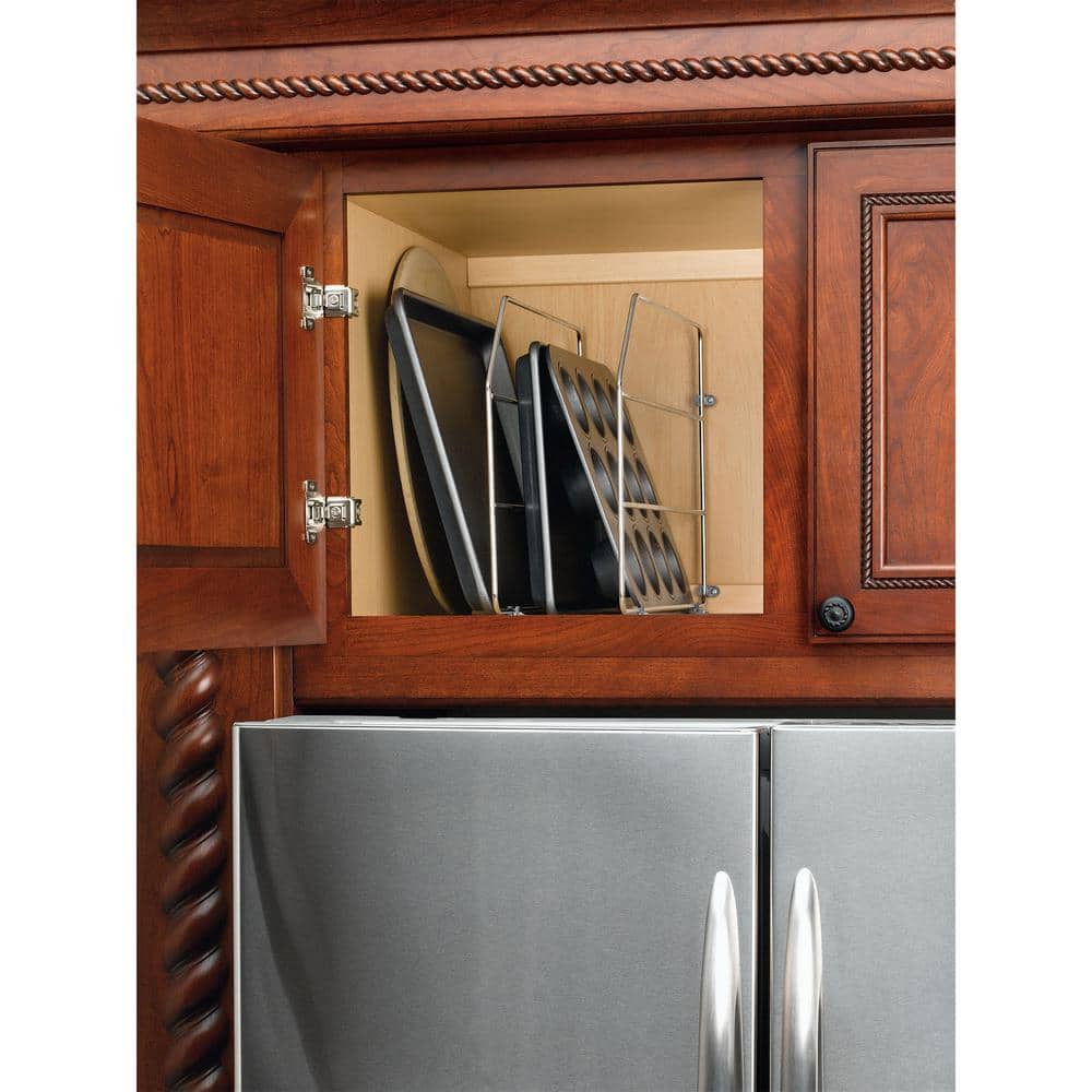 0.75 in. W x 19.66 in. D x 12 in. H Kitchen Cabinet Storage Baking Sheet Organizer, Chrome - Hercitys