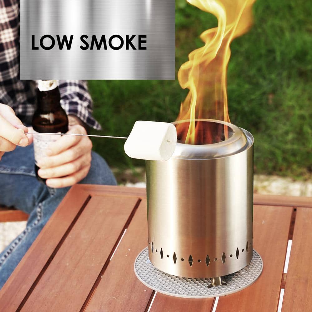 5.1 in. x 7.68 in. Outdoor Stainless Steel Wood Burning Fire Pit Smokeless, Silver - Hercitys