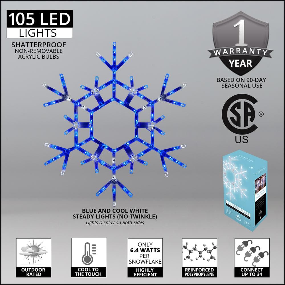 36 in. 105-Light LED Blue and White Folding Snowflake Decoration - Hercitys