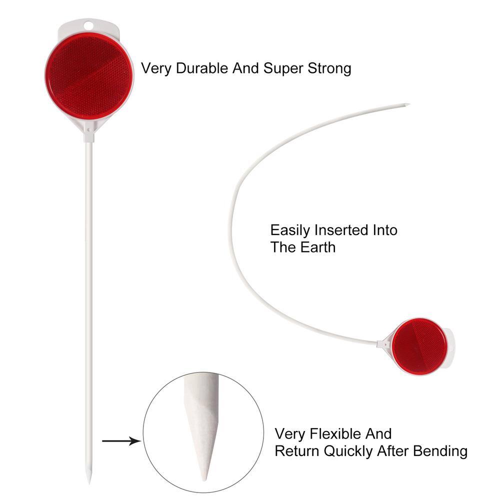 36 in. Reflective Driveway Markers 1/4 in. Dia Fiberglass Pole Double Sided Reflector for Driveway, White (16-Pack) - Hercitys