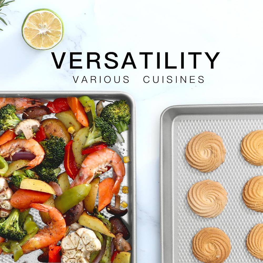 3-Piece Silver Carbon Steel Baking Sheet Pan Sets, Heavy Duty Nonstick Cookie Tray for Oven with Diamond Texture Pattern - Hercitys