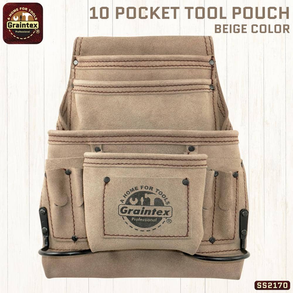 10-Pocket Suede Leather Nail and Tool Pouch - Hercitys