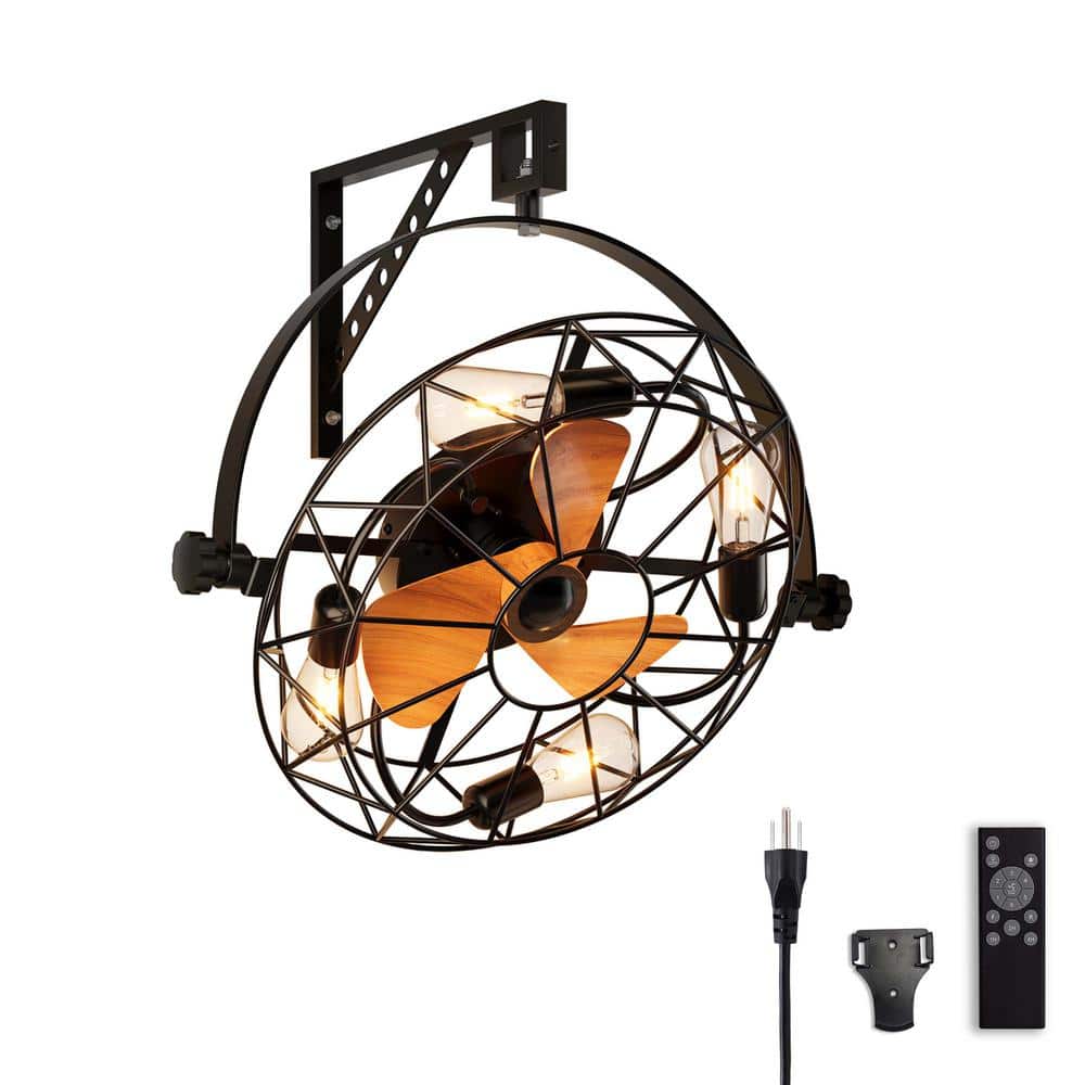 20 in. Indoor Farmhouse Black Caged Ceiling Fan with Light Small Enclosed Ceiling Fan with Remote for Kitchen - Hercitys
