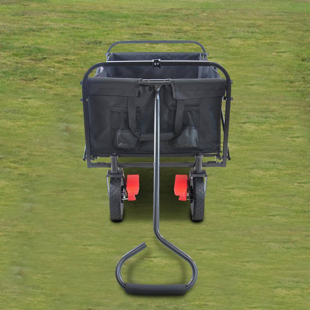 3.63 cu. ft. 360-Degree Rotate 600D Fabric Steel Frame Utility Garden Cart Outdoor Folding Beach Wagon w/Breaks in Black - Hercitys