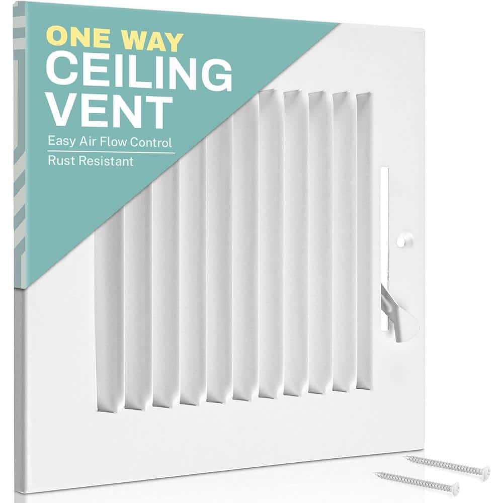 10 in. x 8 in. 1-Way Air Vent Coves for Home Ceiling or Wall Grille Register Cover w/Adjustable Damper, White - Hercitys
