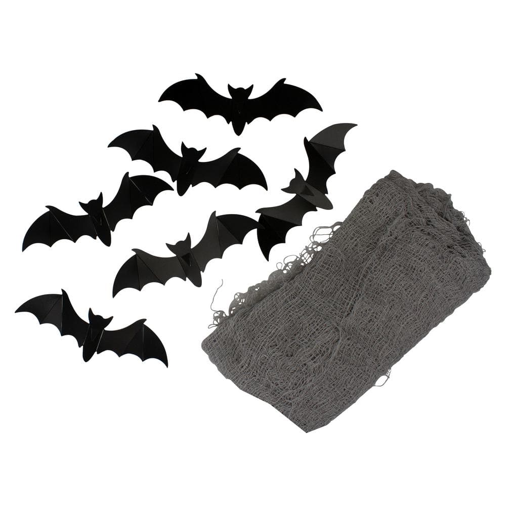 118 in. Gray Gauze and Bats Halloween Decoration Kit - Hercitys