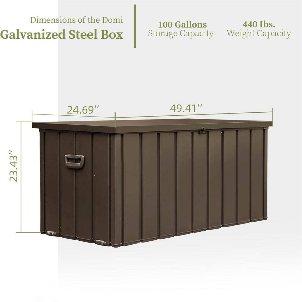 100 Gal. Dark Brown Steel Outdoor Waterproof Lockable Storage Deck Box - Hercitys