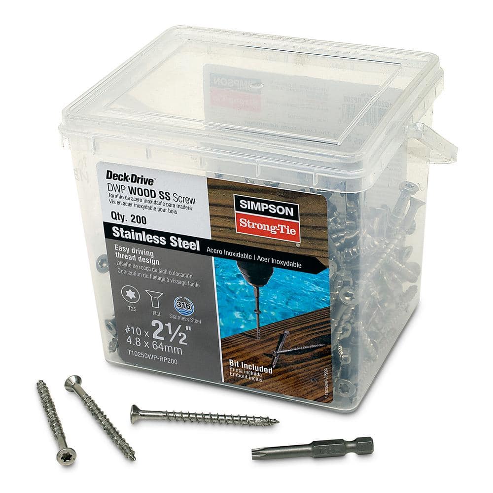 #10 x 2-1/2 in. T-25, Flat Head, Type 316 Stainless Steel Deck-Drive DWP Wood Screw (200-Pack) - Hercitys