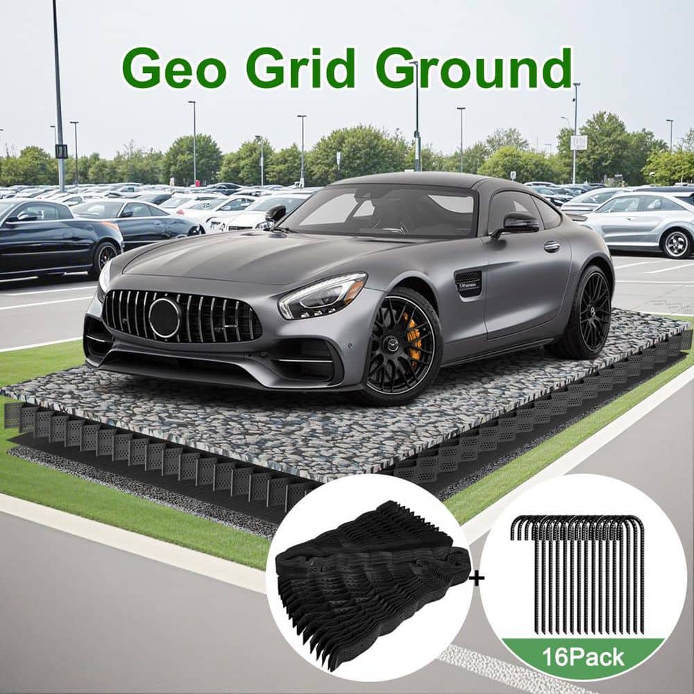 10 ft. x 26 ft. x 2 in. Plastic Ground Geo Grid Driveway Ground Pavers Geocell, with 16 J Steel Rebar - Hercitys