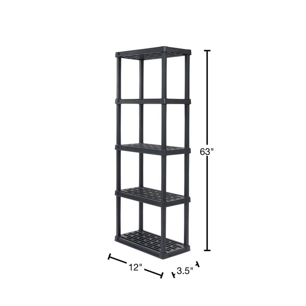 5-Tier Medium Plastic Garage Storage Shelving Unit, Black (12 W x 64 H x 24 D) - Hercitys