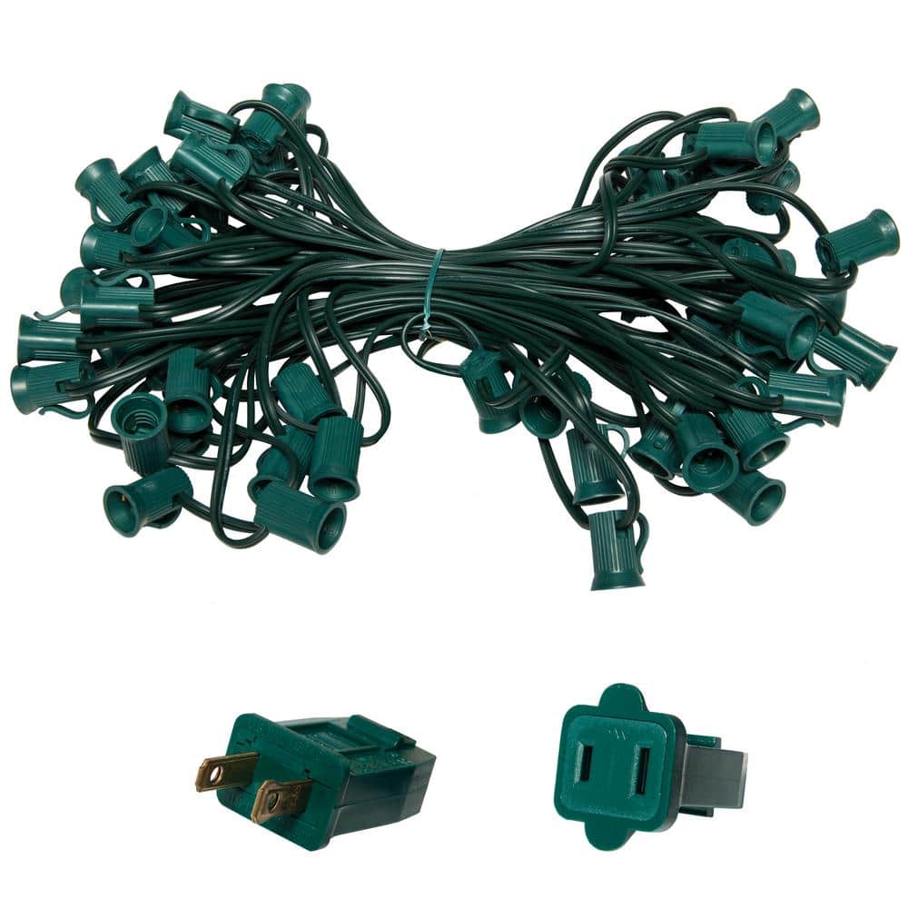 50 ft. C7/E12 Green Wire Socket Stringer with 12 in. Spacing - Hercitys