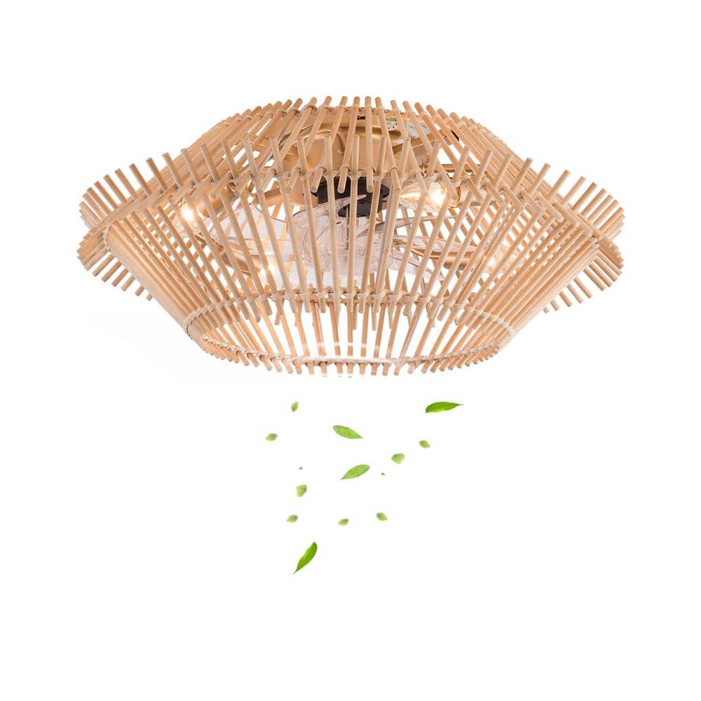 18.89 in. Indoor Log Color and Gold Caged 6-Speed Ceiling Fan with Reversible Motor, Remote and No Bulbs Included - Hercitys