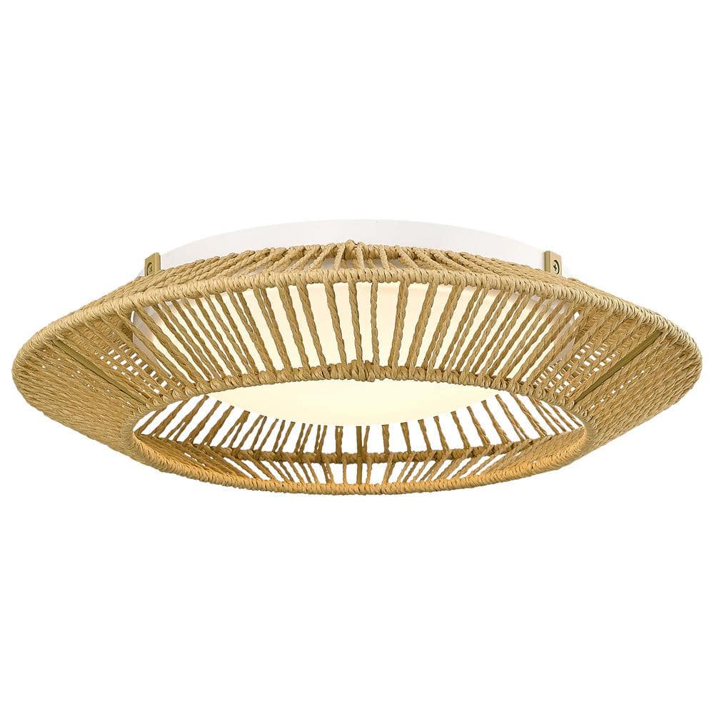 15.5 In. 16-Watt Integrated LED Boho Flush Mount Ceiling Light Hand-Woven Dimmable Lighting - Hercitys