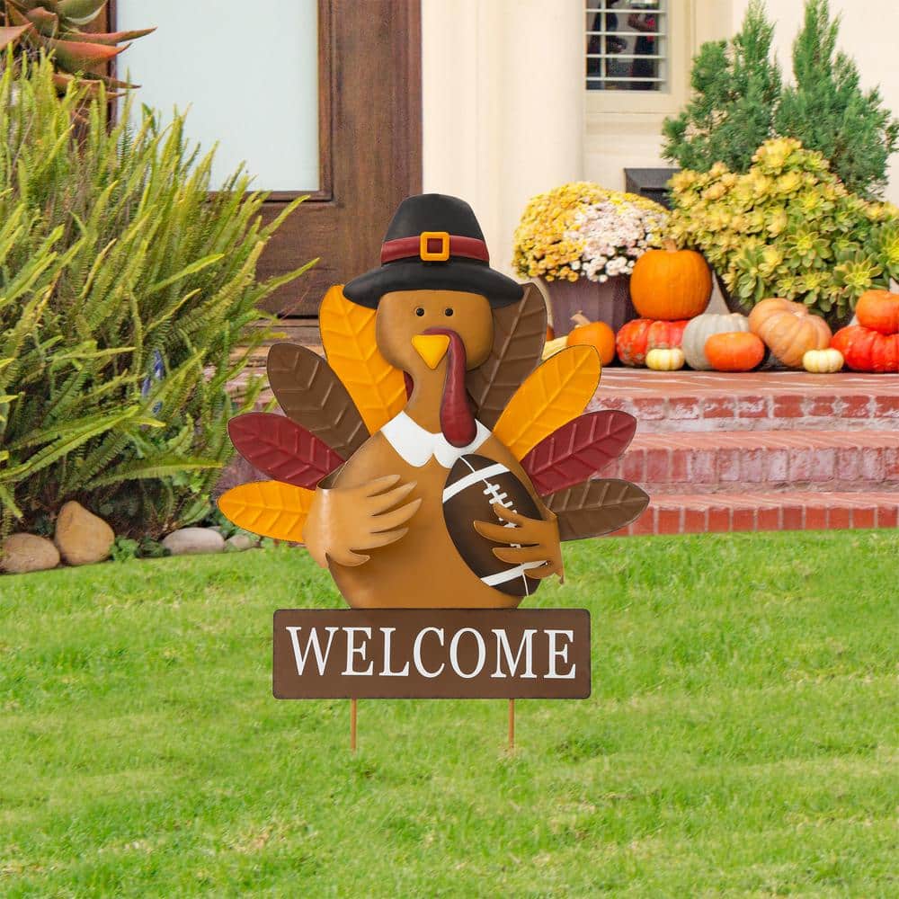 30 in. H Thanksgiving Metal Turkey Yard Stake/Hanging Wall Decor - Hercitys