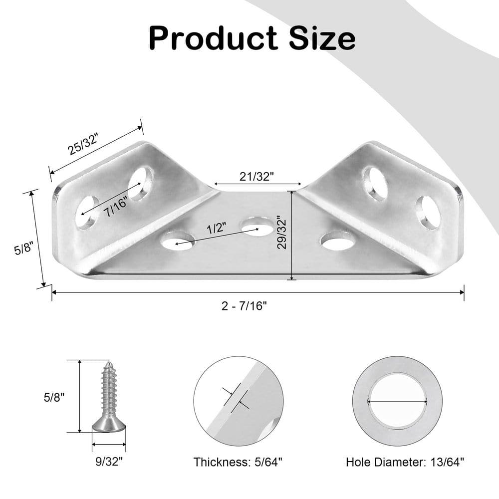 24-Pack Stainless Steel Furniture Corner Connectors with Screws, Triangular Support Brackets for Drawers and Cabinets - Hercitys