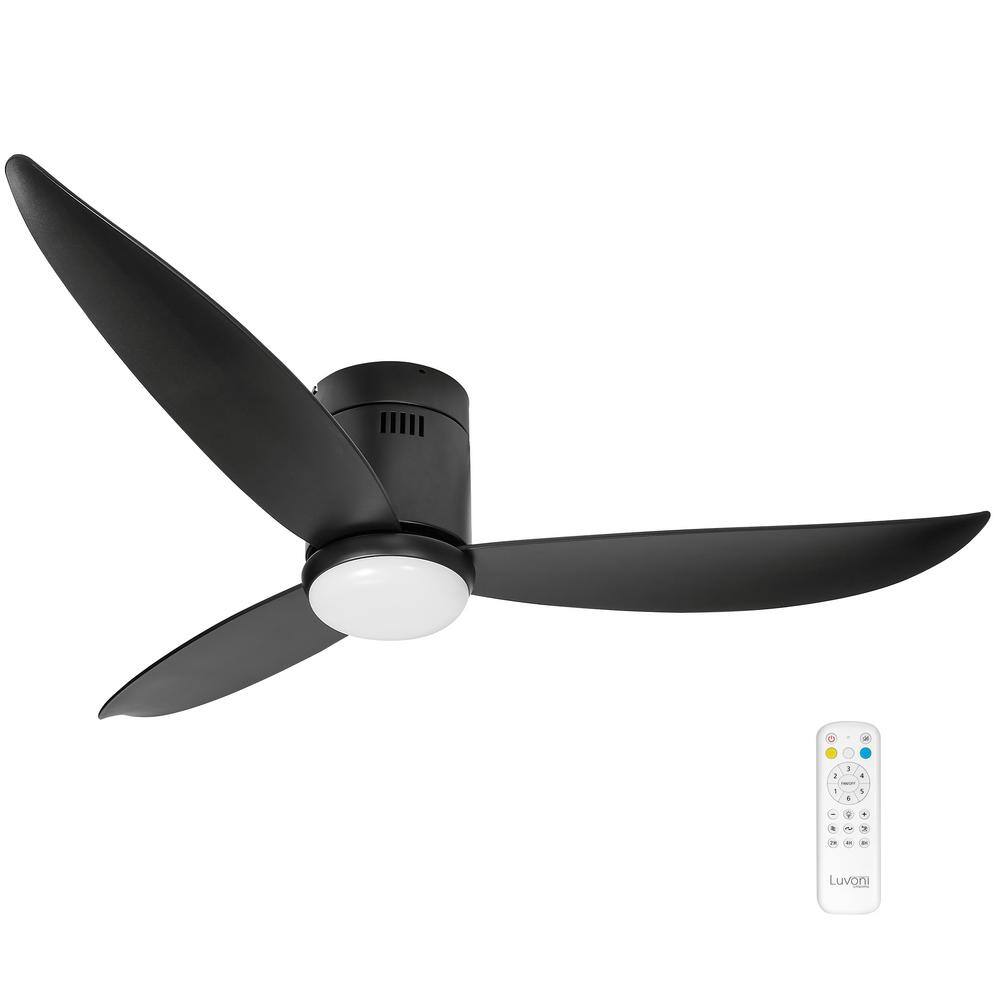 52 in. Indoor Black Ceiling Fan with LED Light, 1600 Lumens, 3 Blades, Remote Control, 6 Speed 3 CCT 3000K-5000K - Hercitys