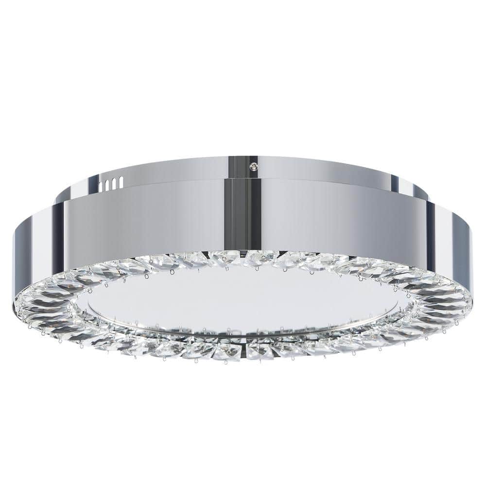 15.7 in. Modern Nickel Integrated LED Crystal Chandelier Flush Mount Light Fixture For Kitchen or Bedroom - Hercitys