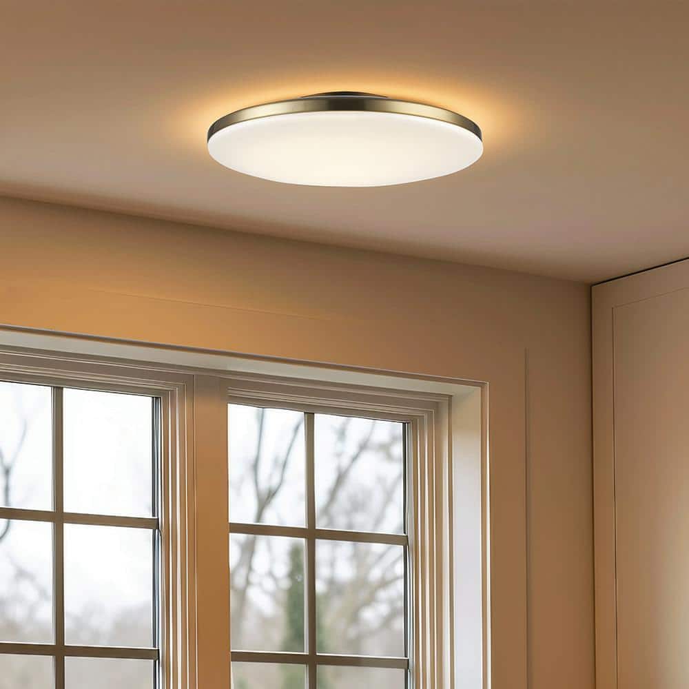 13 in. Brass Integrated LED Semi-Flush Mount Ceiling Light with Acrylic Shade - Hercitys