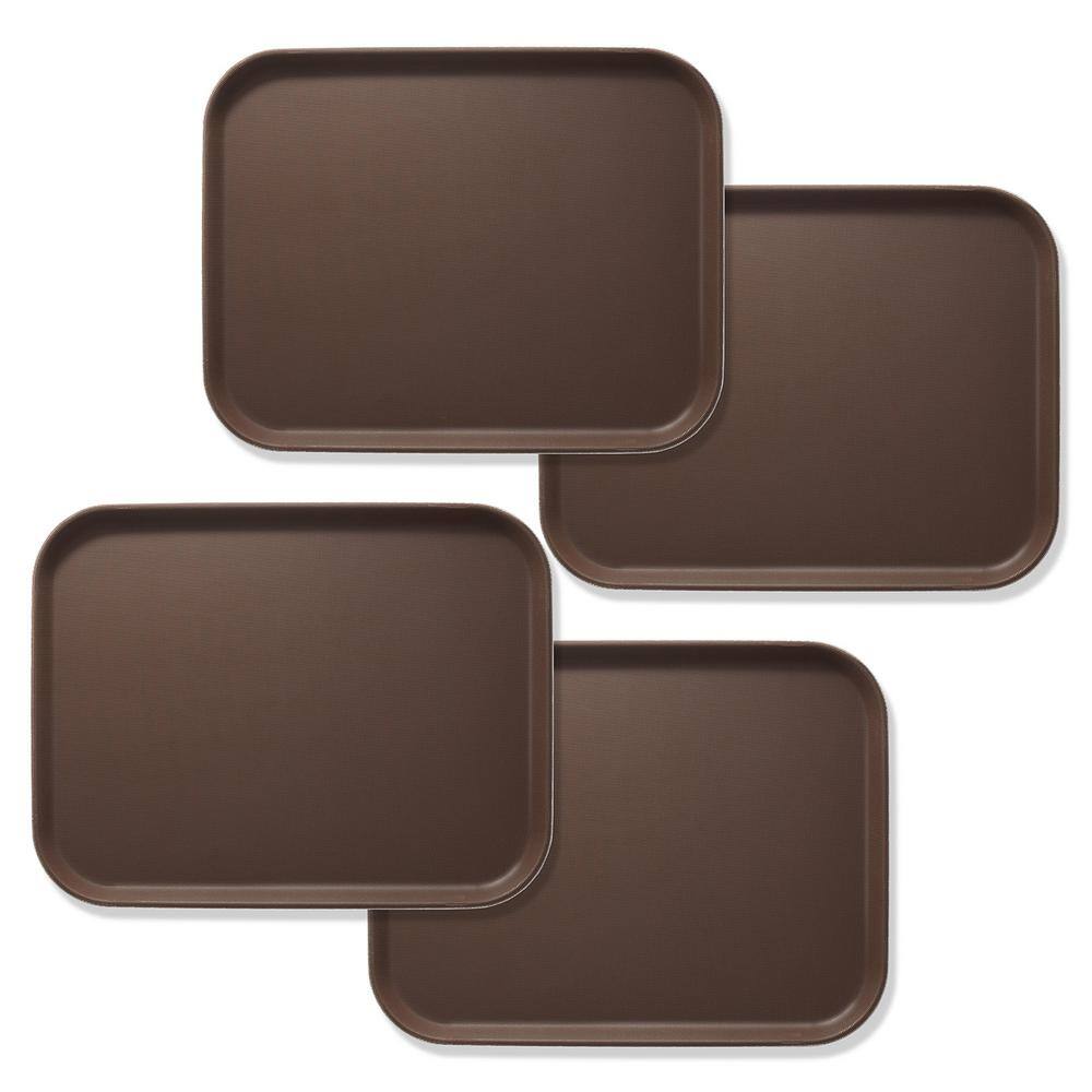 10 in. x 14 in. x .75 in. Rectangular Plastic Non-Slip Serving Trays, Brown – NSF Food Service (Set of 4) - Hercitys