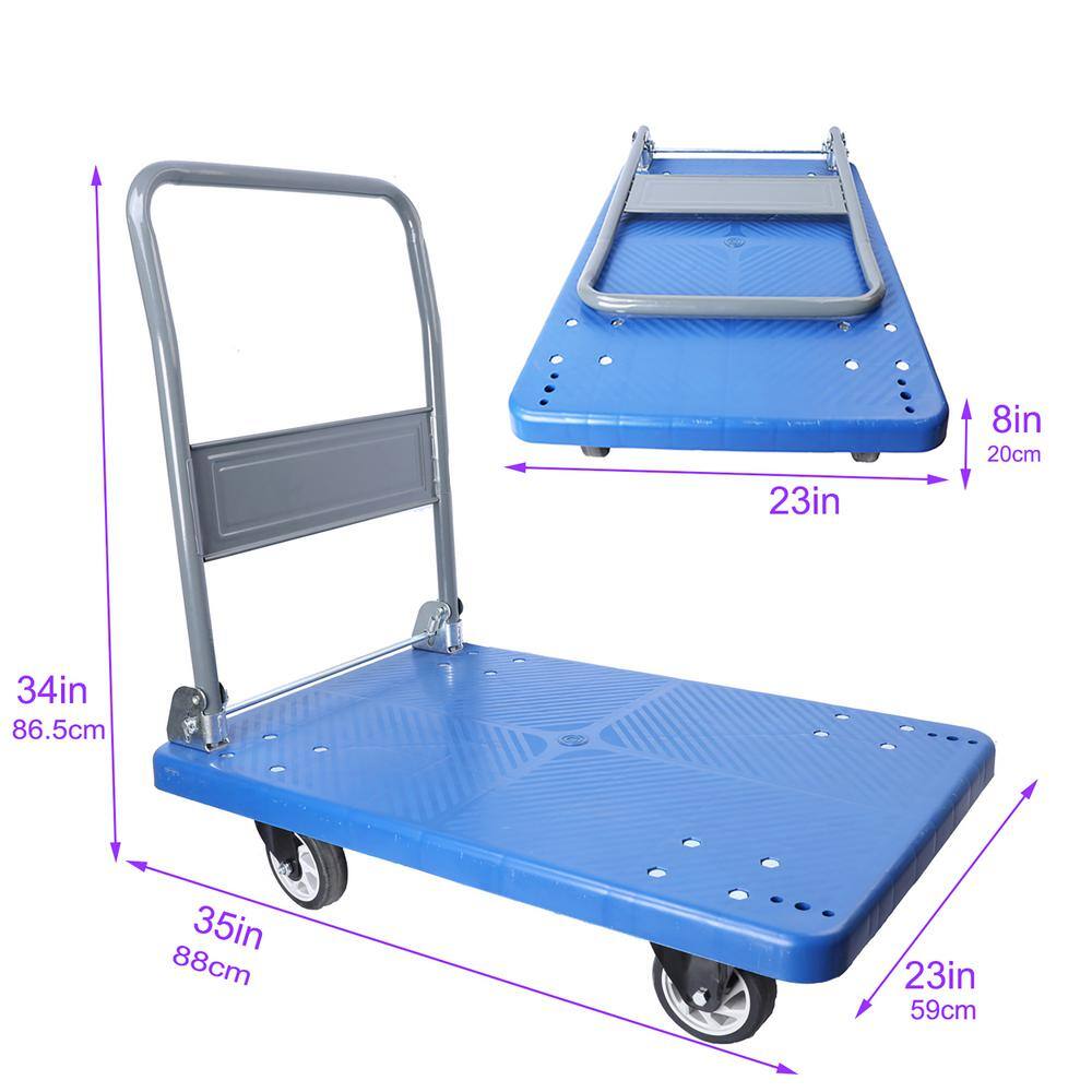 15.87 cu. ft. Camel Grey Blue Folding Metal Garden Cart with PU Wheels and Swivel Push Handle Flat Bed Wagon - Hercitys