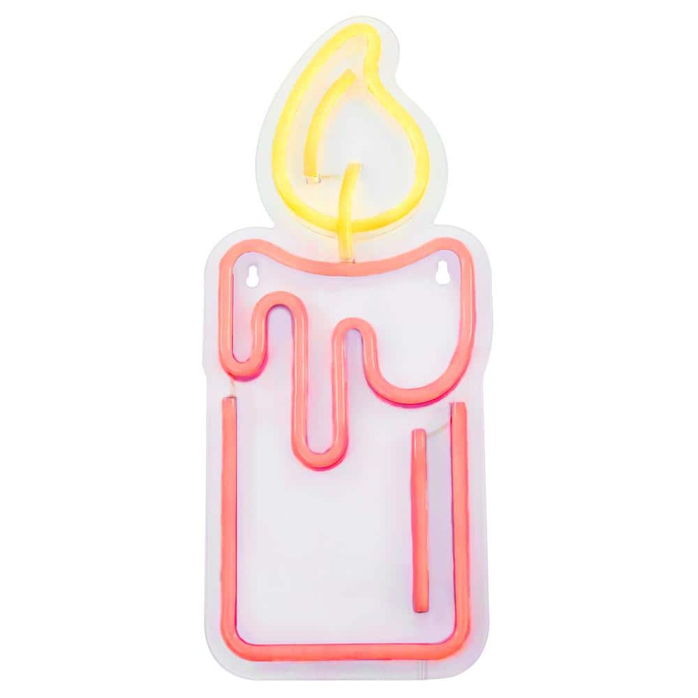 12 in. Red LED Lighted Neon Style Red Candle Christmas Window Silhouette - Hercitys