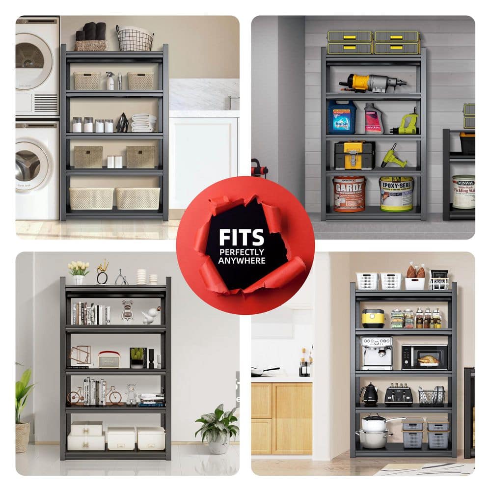 5-Tiers Steel Heavy Duty Adjustable Boltless Design Shelving Unit in Black (31.5 in. W x 63 in. H x 15.7 in. D) - Hercitys