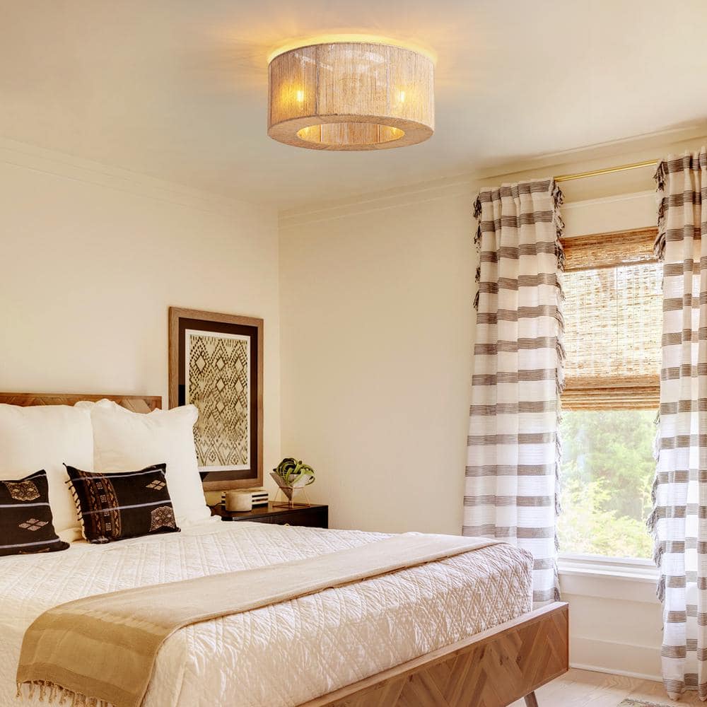 17.7 in. Indoor Boho Caged White Low Profile Flush Mount Ceiling Fan With Remote Included With No Bulbs - Hercitys