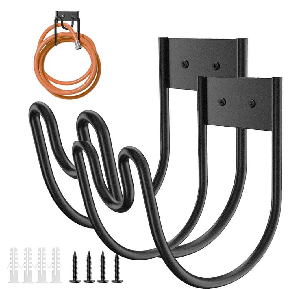 2-Pack Black Heavy Duty Garden Hose Holder Stainless Steel Hose Rack Reel Organizer for Water Hose Extension Cords - Hercitys