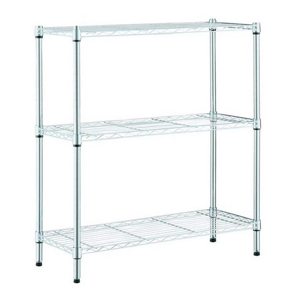 3-Tier Steel Wire Shelving Unit in Chrome (24 in. W x 30 in. H x 14 in. D) - Hercitys
