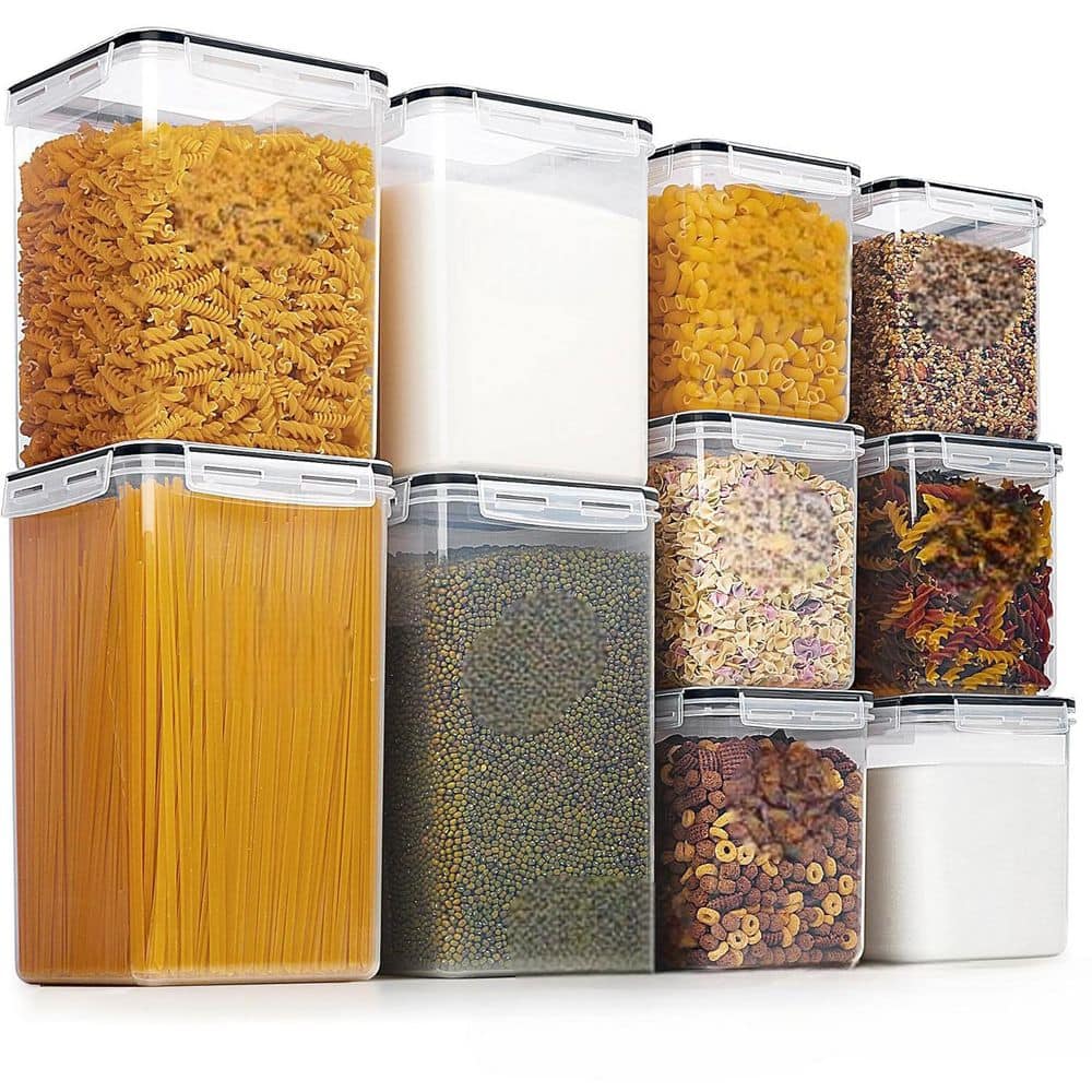 10-Pieces Airtight Flour and Sugar Food Storage Container Set BPA Free Durable for Kitchen Pantry Organization Black - Hercitys