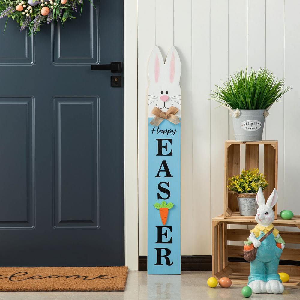 42 in. H Wooden Double-Sided Easter Welcome Porch Sign with Bunny Ears - Hercitys