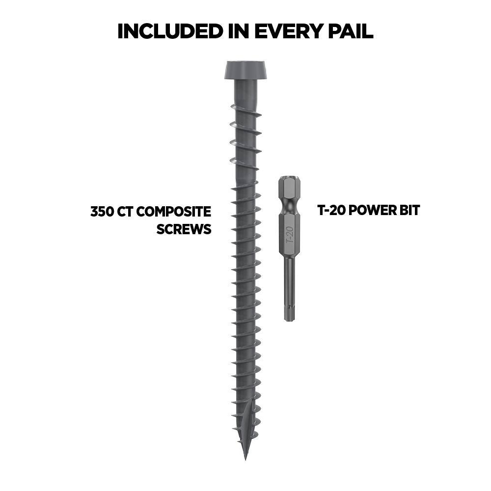 #10 2-1/2 in. Dark Gray Star Drive Trim-Head Composite Deck Screw (350-Count) - Hercitys