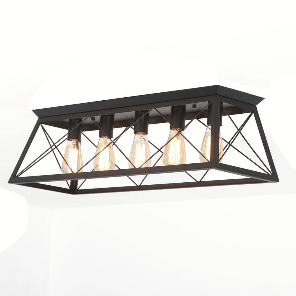 31.5 in. 5-Lights Black Farmhouse Rectangle Flush Mount Ceiling Light for Living Room Kitchen Island - Hercitys