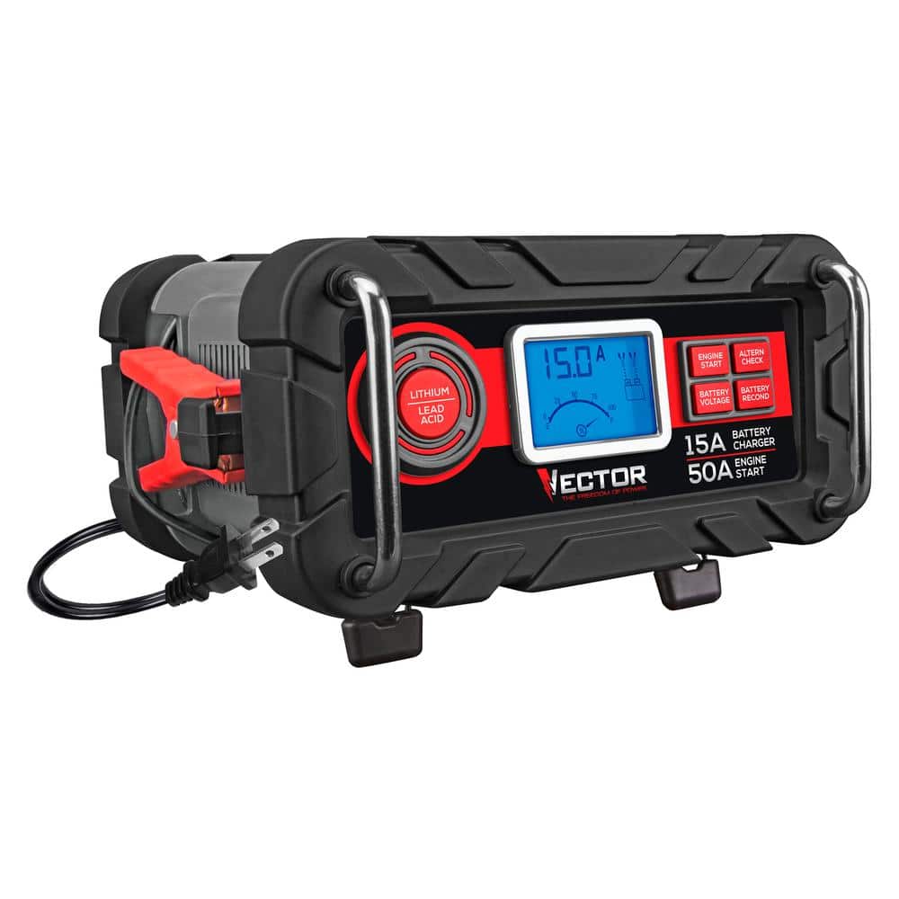 15 Amp Automatic 12V Battery Charger with 50 Amp Engine Start and Alternator Check - Hercitys