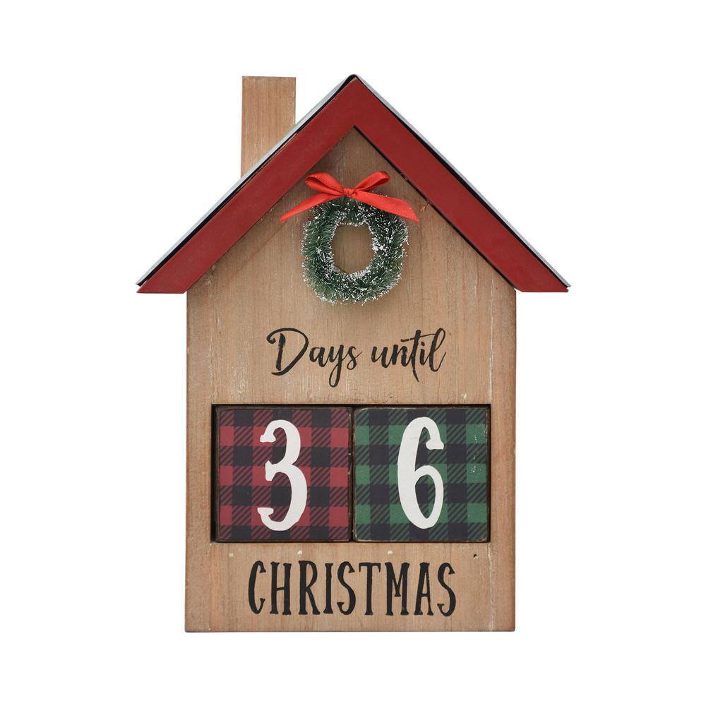 10 in. Brown Wood and Metal House Shaped Christmas Countdown Calendar with Changeable Numbers - Hercitys