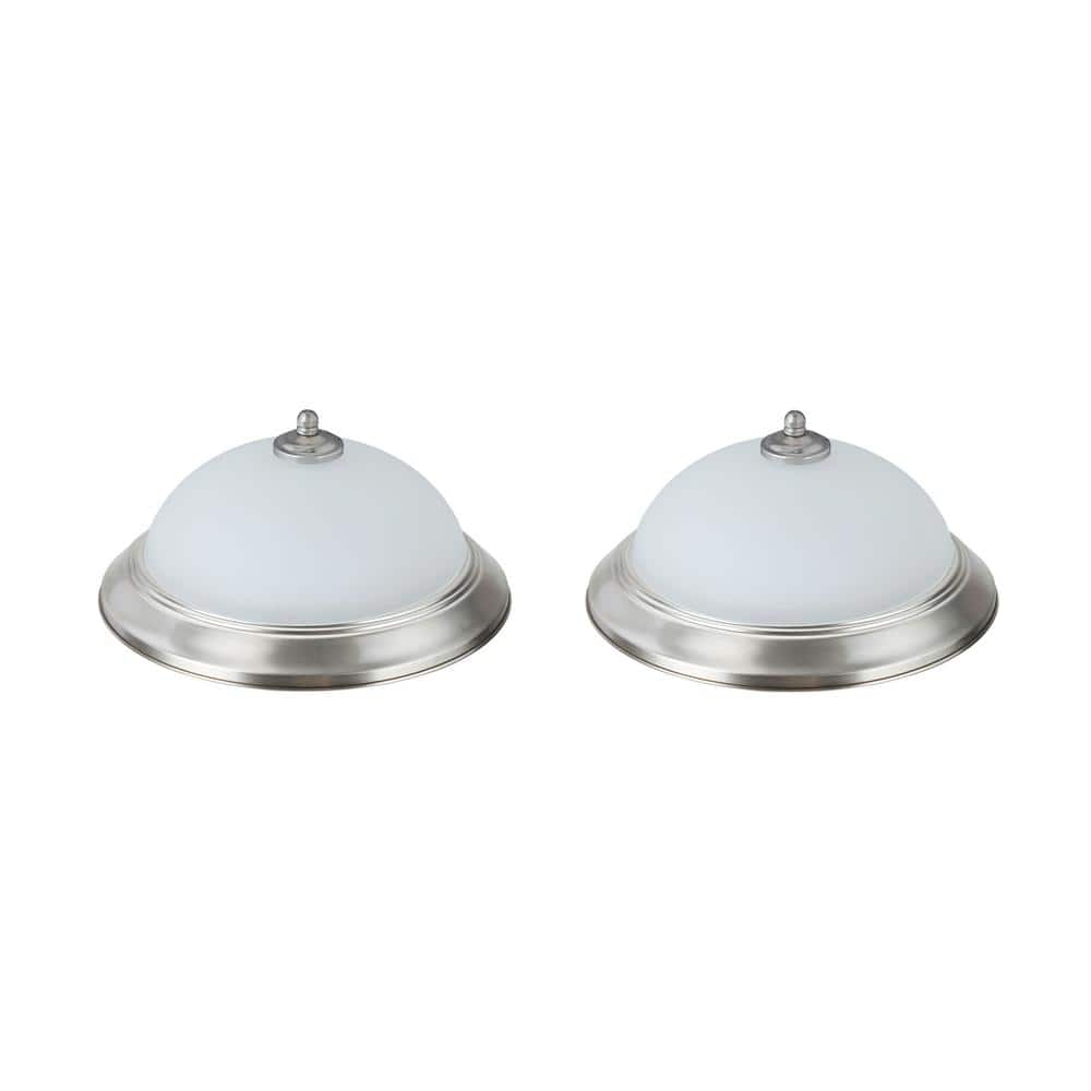 11 in. 15-Watt Satin Nickel Integrated LED Ceiling Flush Mount with Frosted Glass Diffuser (2-Pack) - Hercitys
