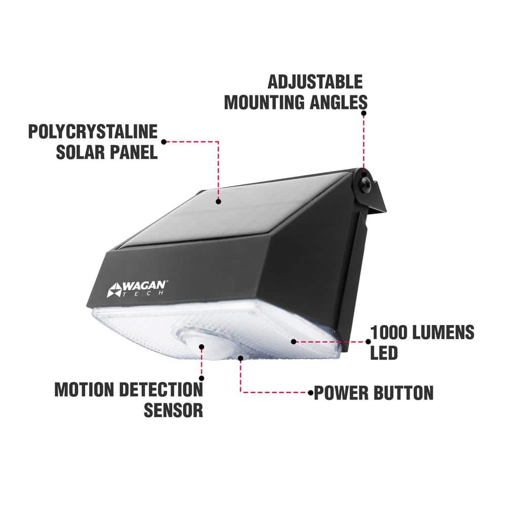 1000 Lumens Integrated LED Black Motion Activated Solar Security Wall Pack Light, 4000K - Hercitys