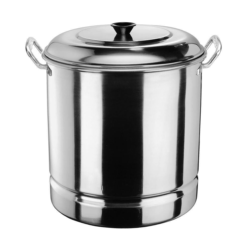 32 Qt. Aluminum Steamer Stock Pot in Silver with Aluminum Lid - Hercitys