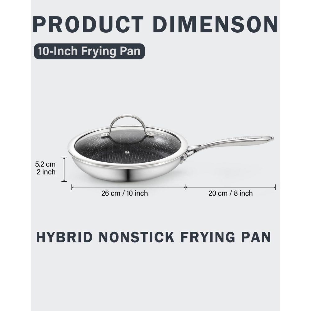 10-Inch Multi-Ply Clad Stainless Steel Hybrid Nonstick Frying Pan with Tempered Glass Lid - Hercitys