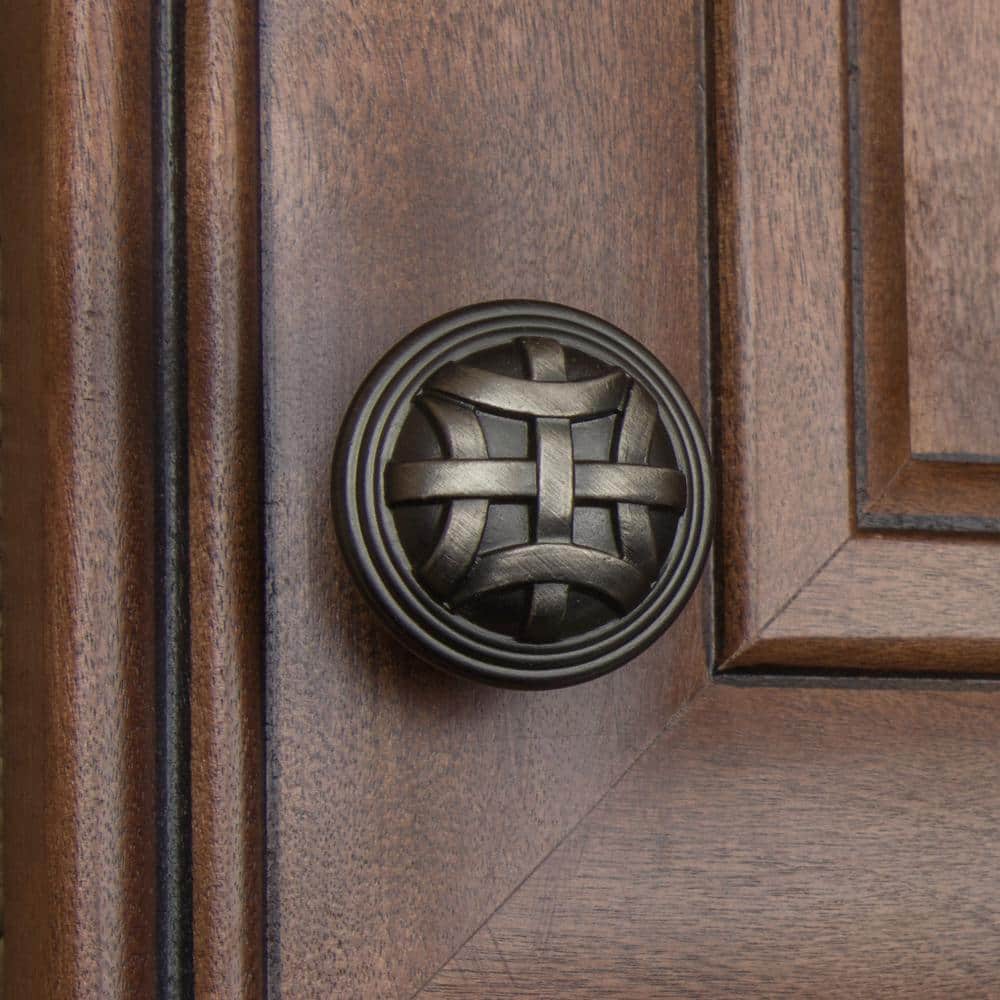 1-1/4 in. Dia Satin Pewter Round Braided Cabinet Knobs (10-Pack) - Hercitys