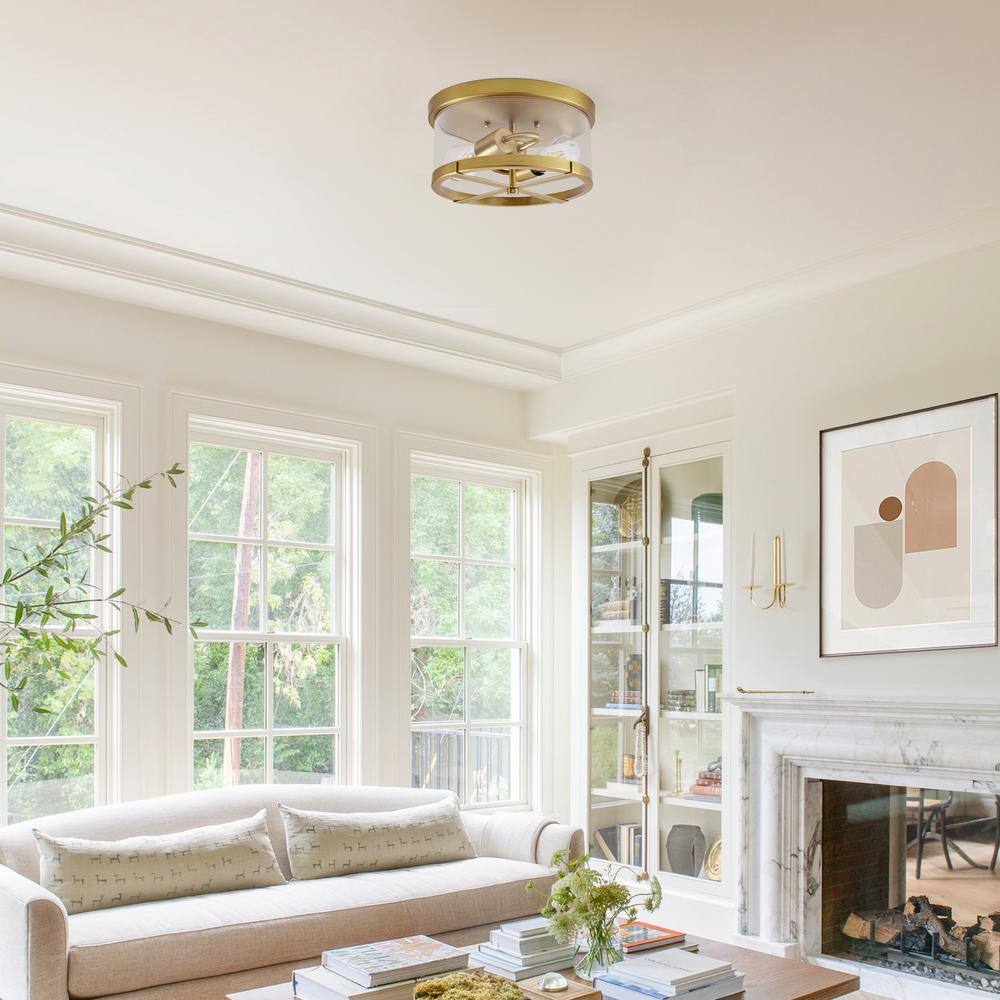 11.8 in. 2-Light Gold Flush Mount Ceiling Light with Clear Glass Shade - Hercitys