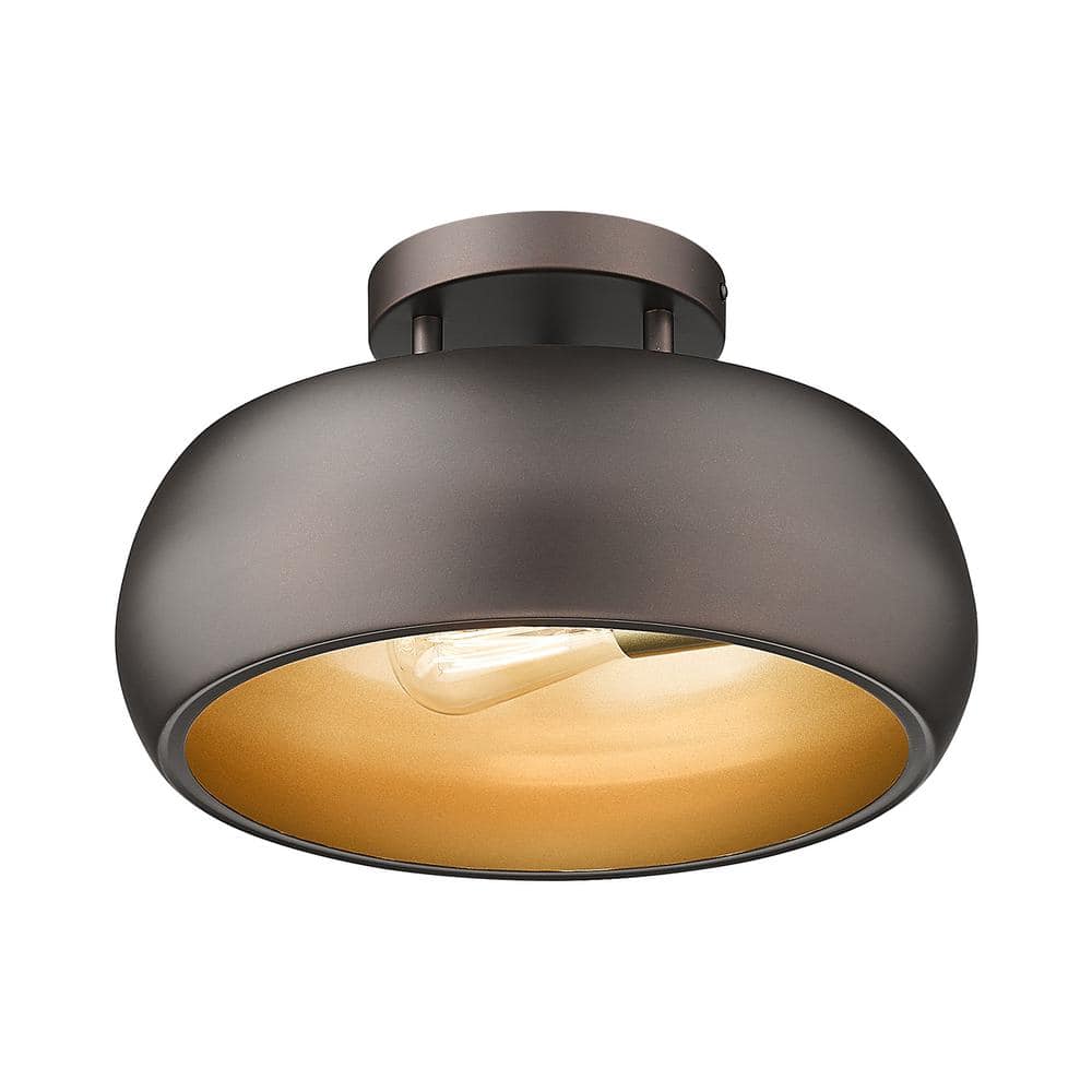 13.8 in. 1-Light Oil Rubbed Bronze Semi-Flush Mount with Metal Shade and No Bulbs Included - Hercitys