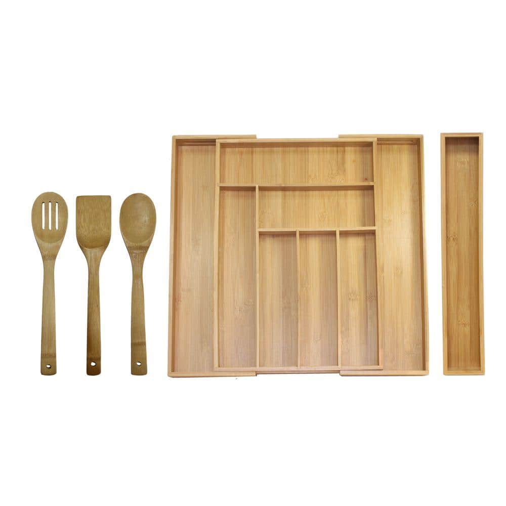 18 in. x 12.75 in. x 2 in. Bamboo Expandable Drawer Utensil Organizer Set (5-Piece) - Hercitys