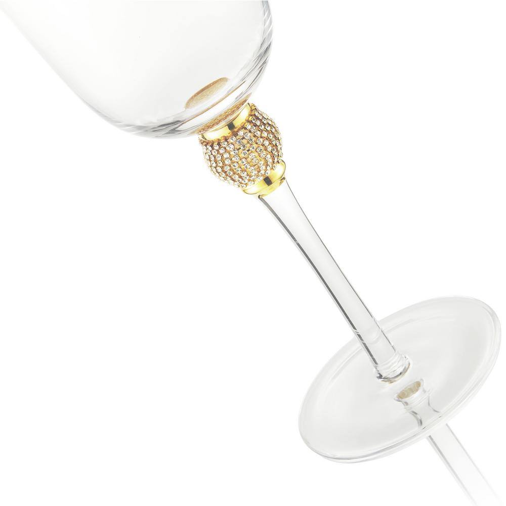 (Set of 2) Luxurious Rose and White 18 oz. Wine Glass with Dazzling Rhinestone Design and Gold Rim - Hercitys