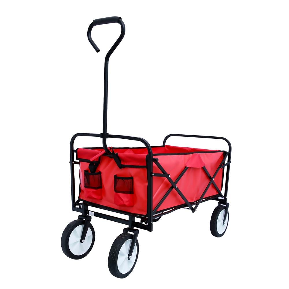 3.6 cu. ft. Fabric Folding Wagon Garden Cart in Red, for Garden, Shopping, Beach, Camping, Picnic - Hercitys